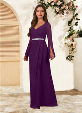 Augday Belinda A-Line V-Neck Pleated Chiffon Dress