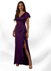 Augday Roya Mermaid V-Neck Pleated Stretch Satin