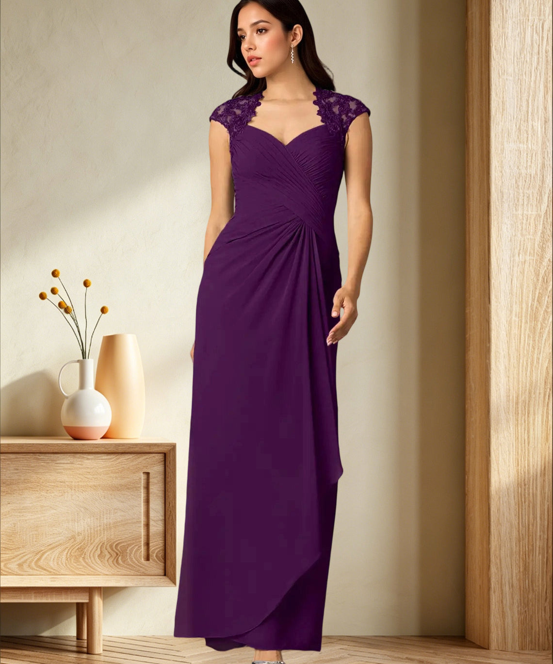Augday Birdie A-Line Queen Anne Sequins Chiffon Dress