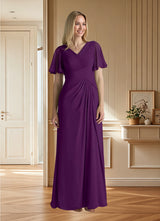 Augday Morning Glory A-Line V-Neck Ruched Chiffon Dress