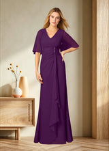 Augday Carson A-Line V-Neck Lace Chiffon Dress