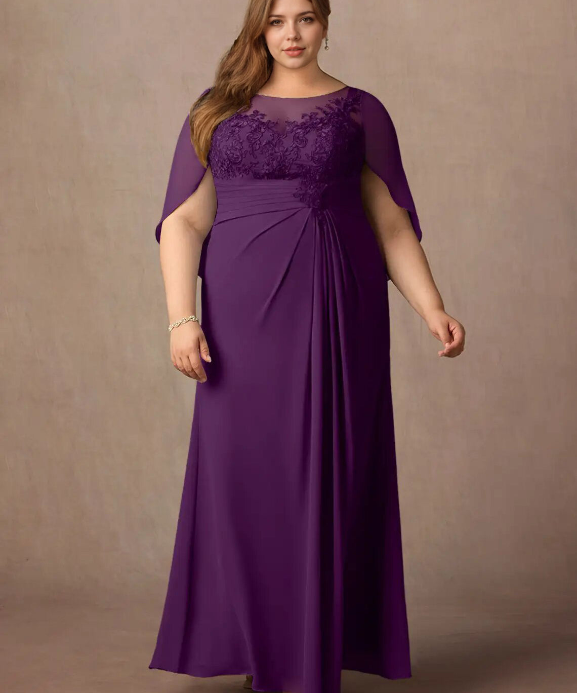 Augday Hera Mother of the Bride Dresses A-Line Lace Capelet Chiffon Dress Plus Size