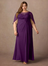 Augday Hera Mother of the Bride Dresses A-Line Lace Capelet Chiffon Dress Plus Size