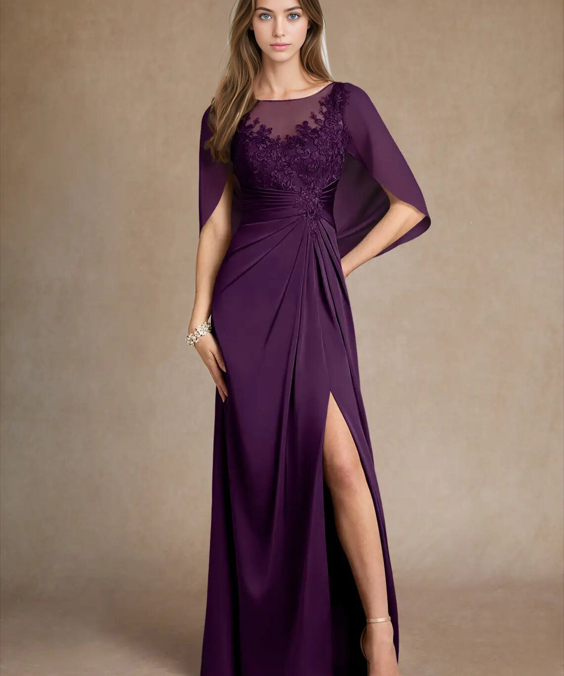 Augday Hera Mother of the Bride Dresses A-Line Lace Stretch Satin Dress