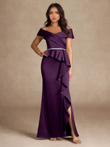 Augday Mermaid Off the Shoulder Stretch Satin Dress