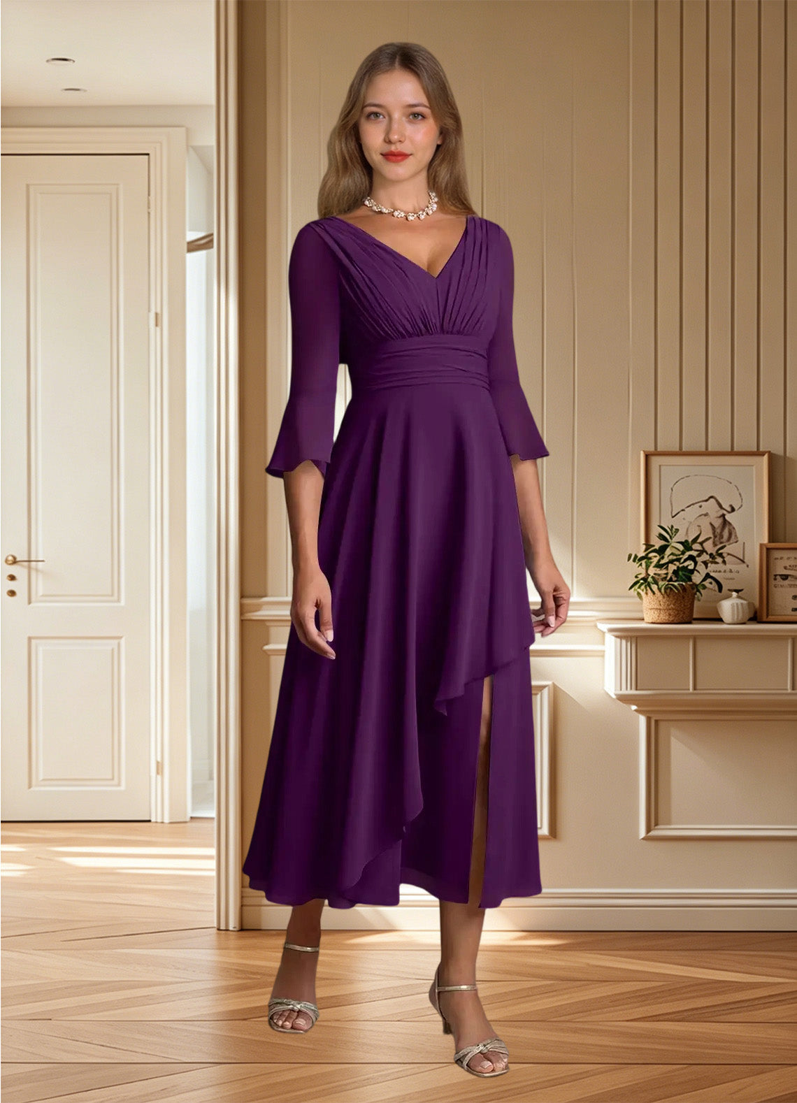 Augday Aerynne A-Line Pleated Chiffon Dress