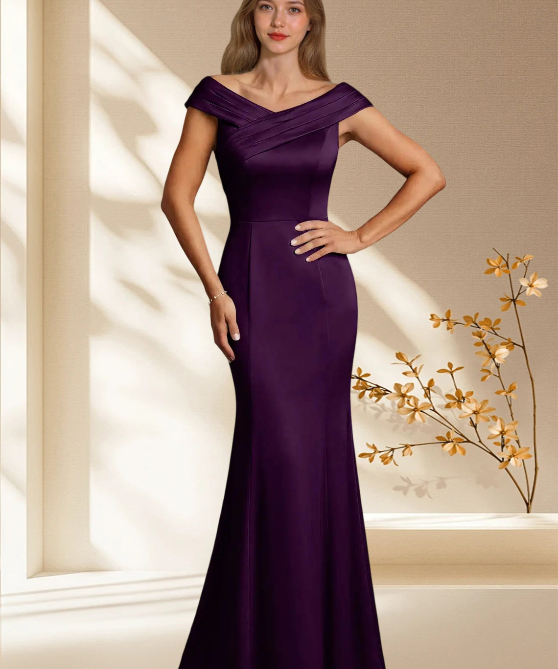 Augday Aberdeen Sheath Pleated Stretch Satin Dress