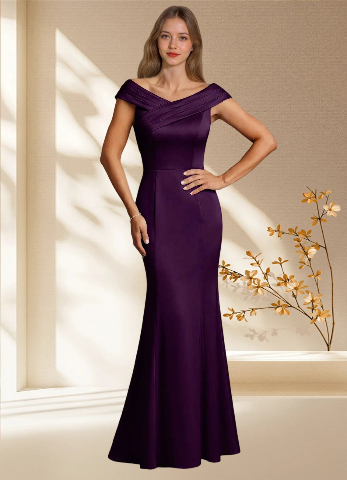 Augday Aberdeen Sheath Pleated Stretch Satin Dress