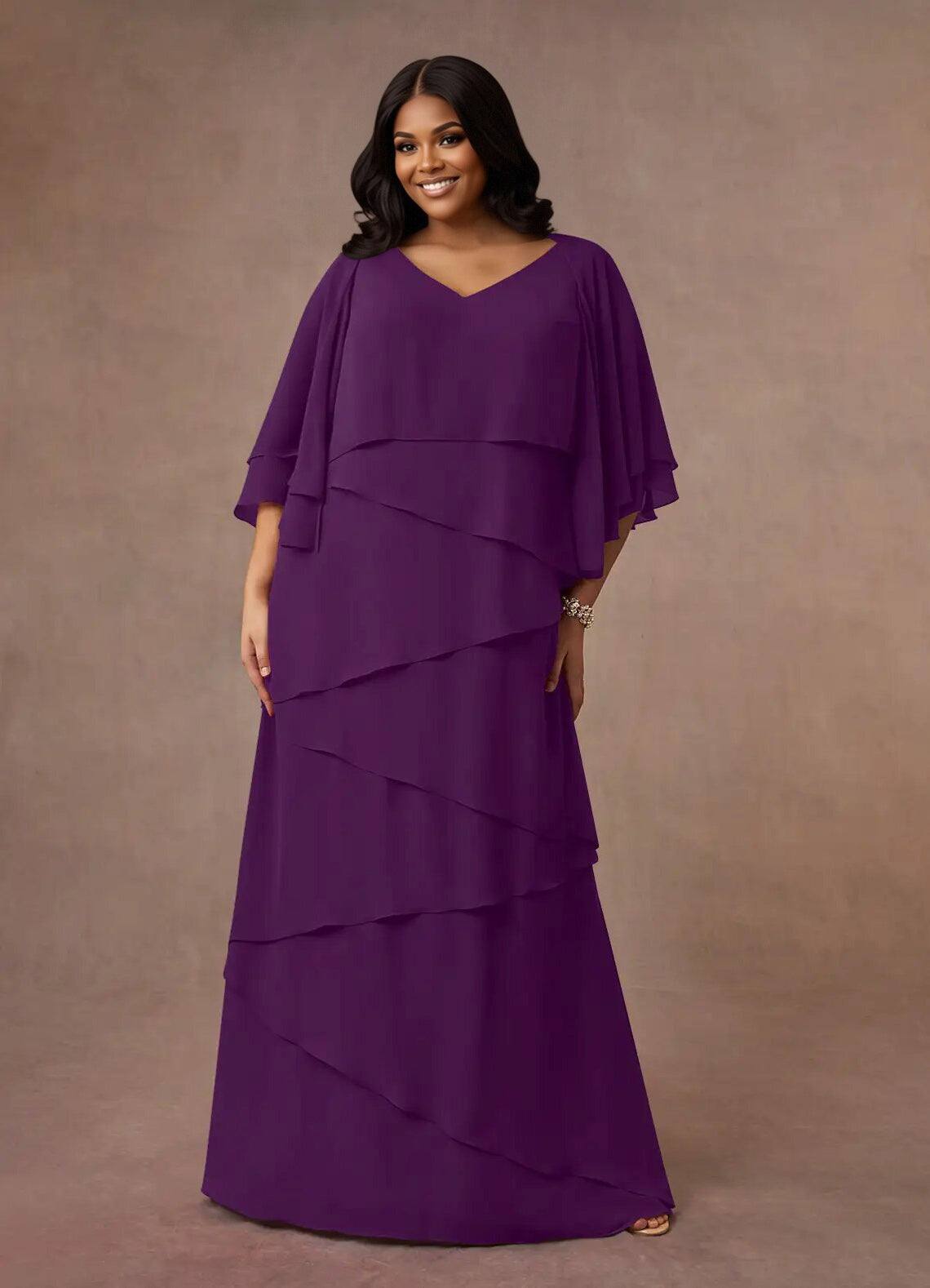 Augday OHara A-Line V-Neck Chiffon Dress Plus Size