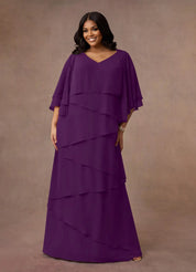Augday OHara A-Line V-Neck Chiffon Dress Plus Size