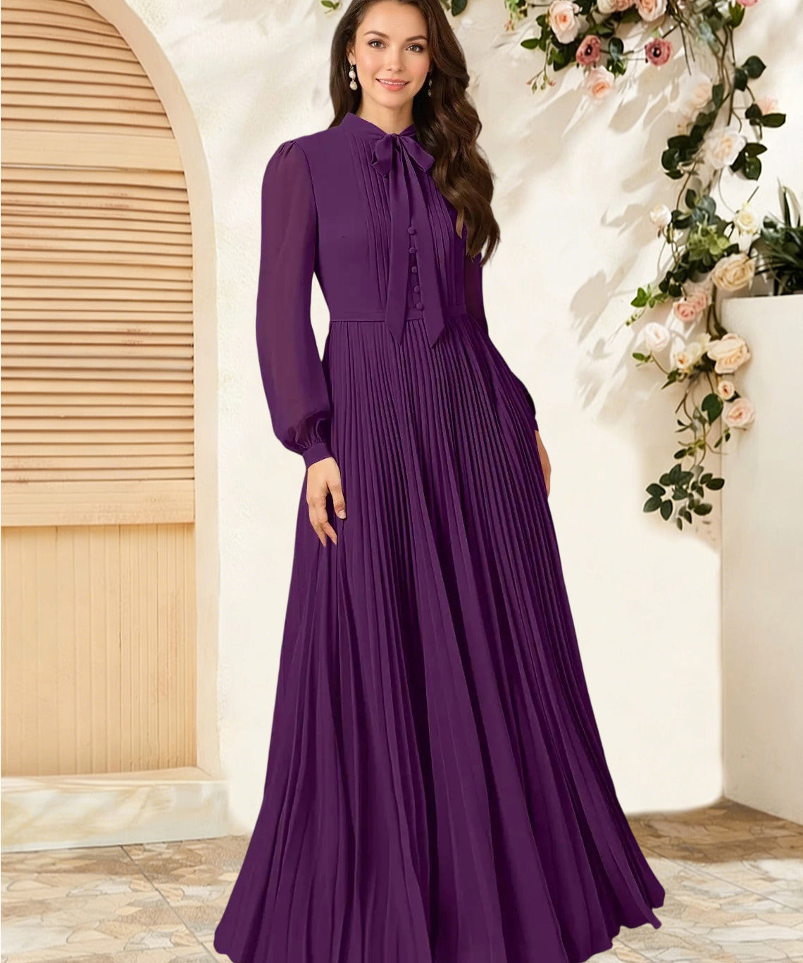 Augday Adellah A-Line Pleated Chiffon Dress