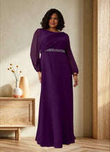 Augday Priyanka A-Line Boatneck Pleated Chiffon Dress