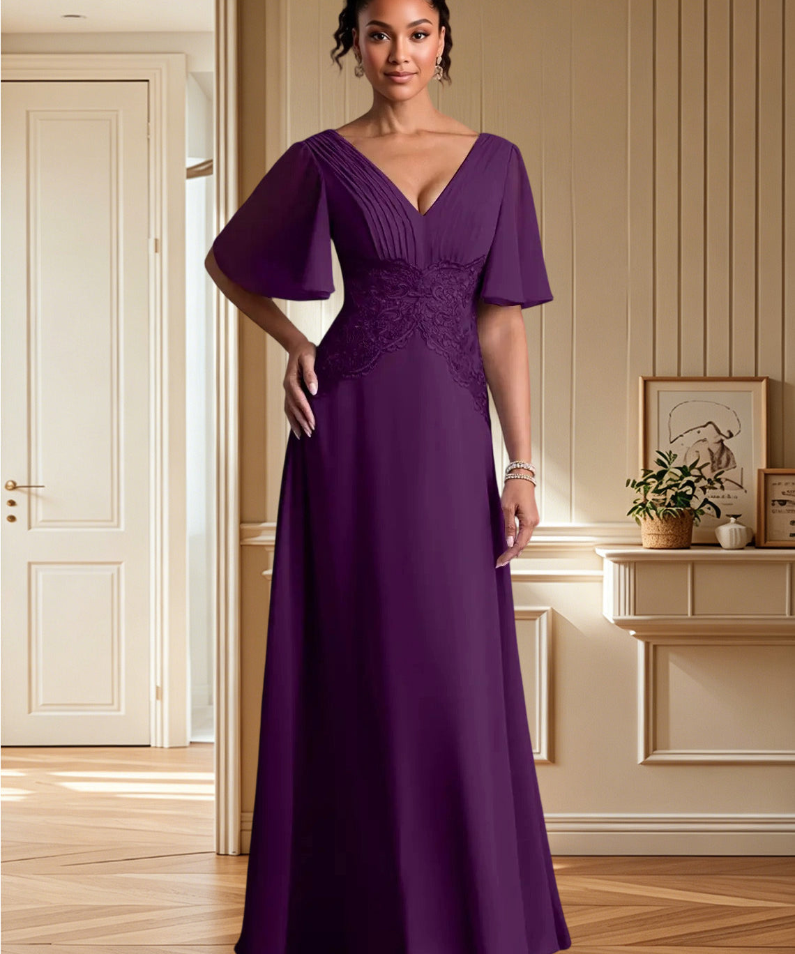 Augday Milliat A-Line Lace Chiffon Dress