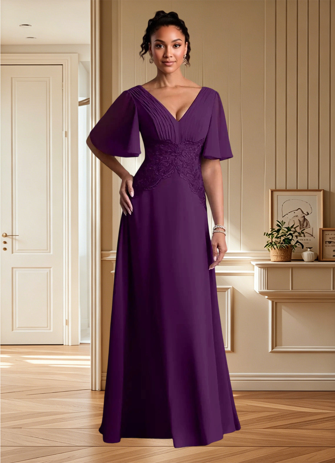 Augday Milliat A-Line Lace Chiffon Dress