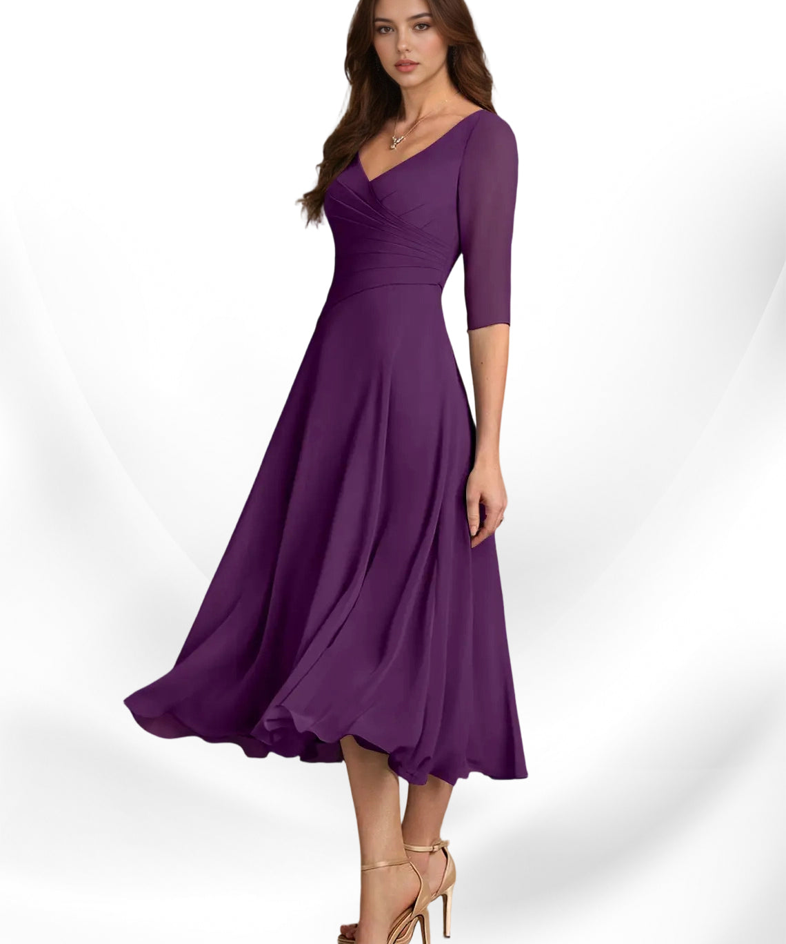 Augay Durant A-Line Pleated Chiffon Dress