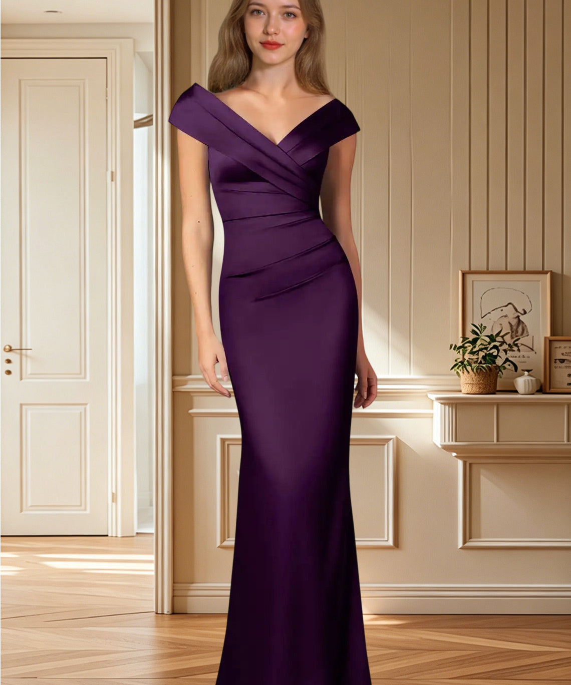 Augday Ludlow Mermaid Pleated Stretch Satin Dress