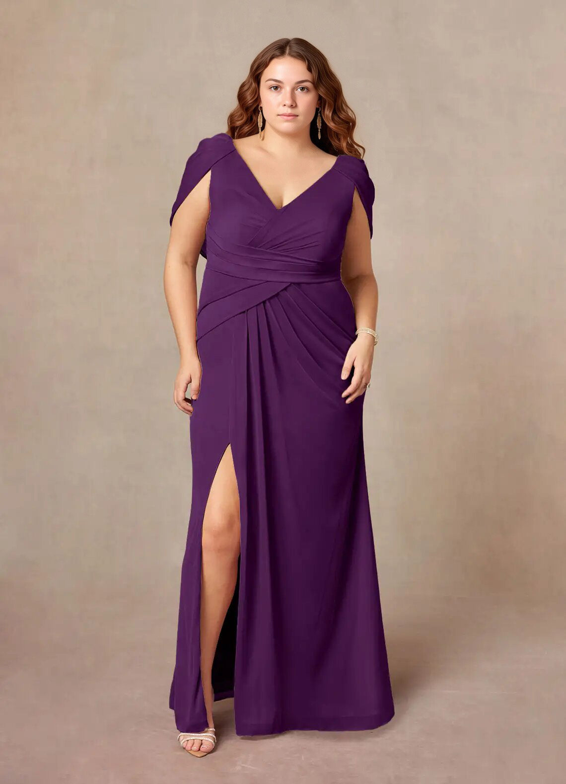 Augday  Luisa Mermaid V-Neck Pleated Mesh Dress Plus Size