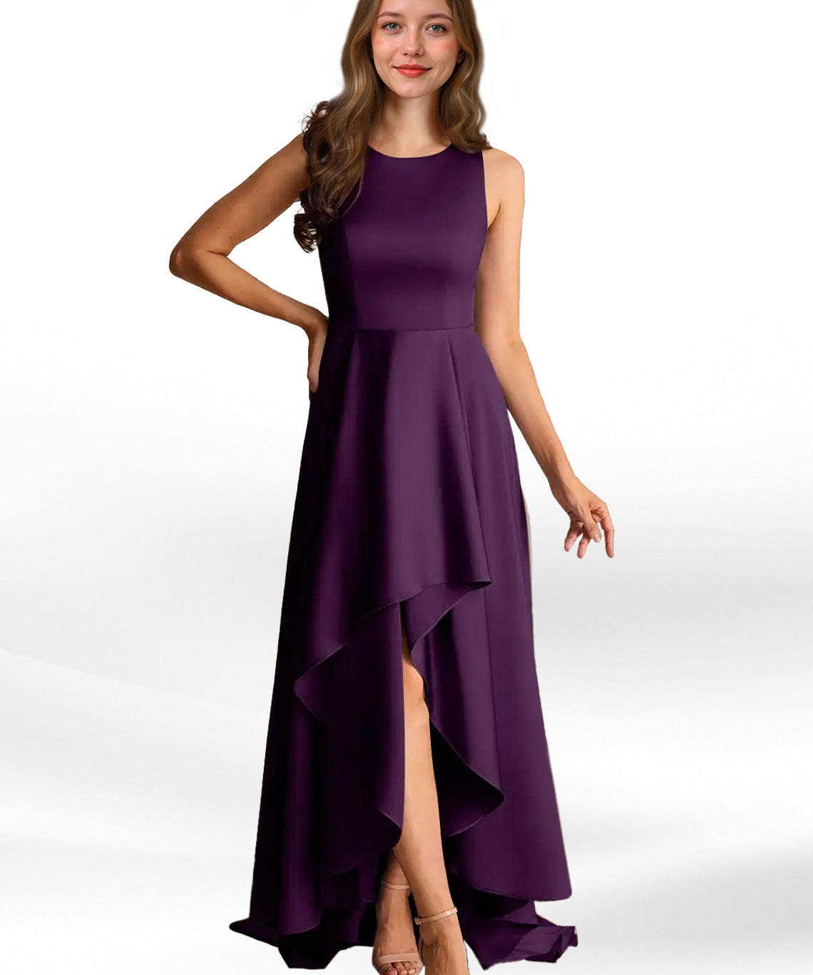 Augday Niles A-Line Trains Stretch Satin Dress