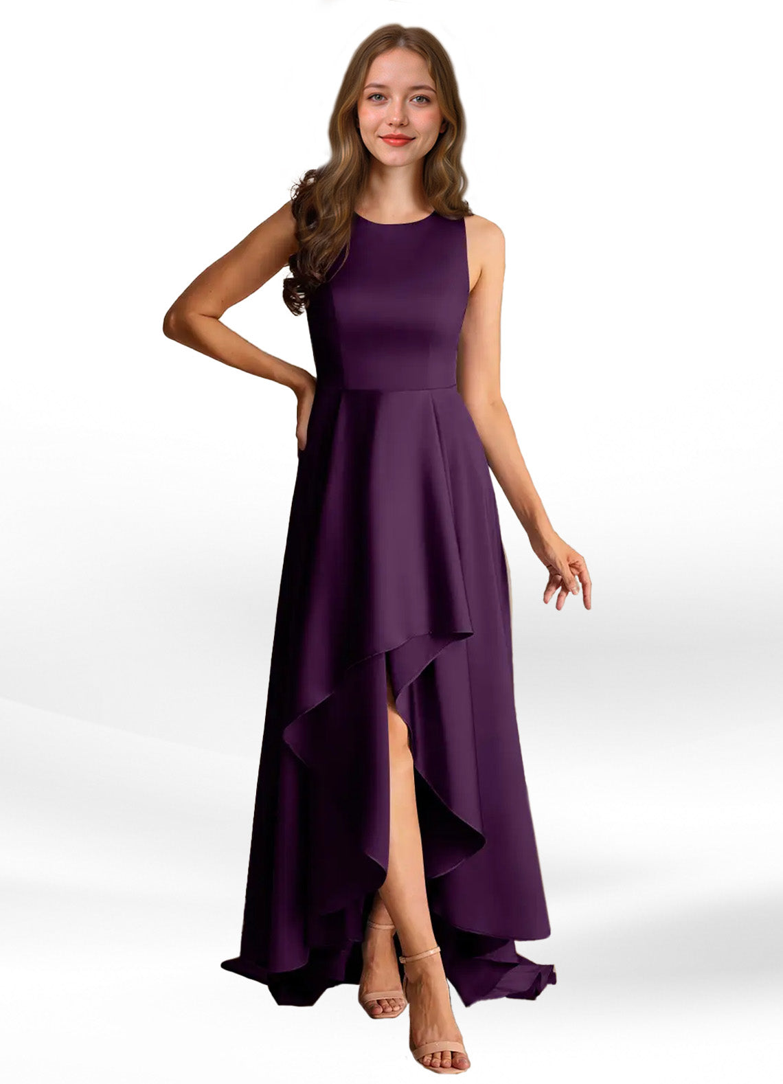 Augday Niles A-Line Trains Stretch Satin Dress