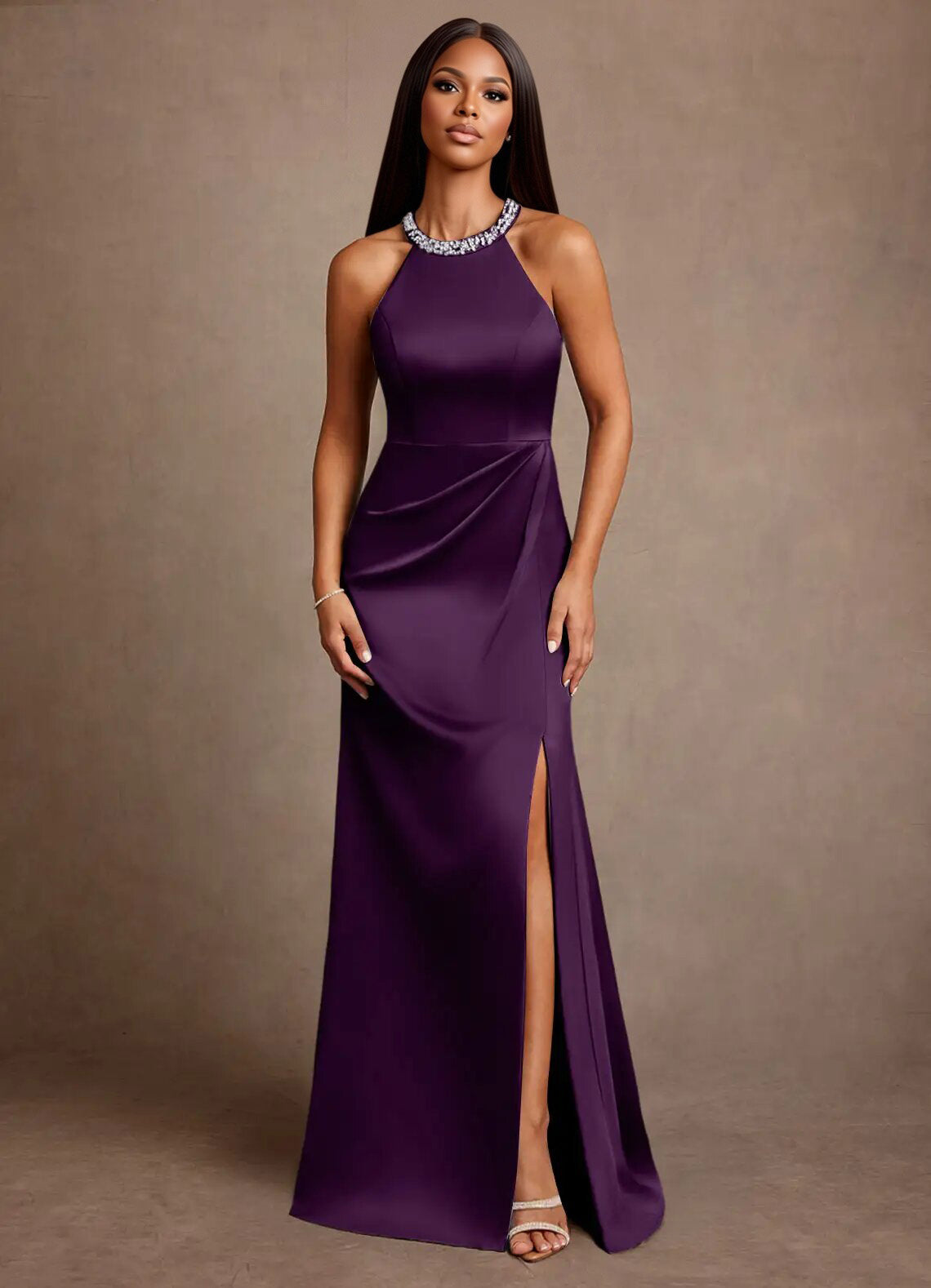Augday Lawrence A-Line Pleated Stretch Satin Dress