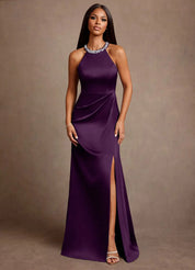 Augday Lawrence A-Line Pleated Stretch Satin Dress