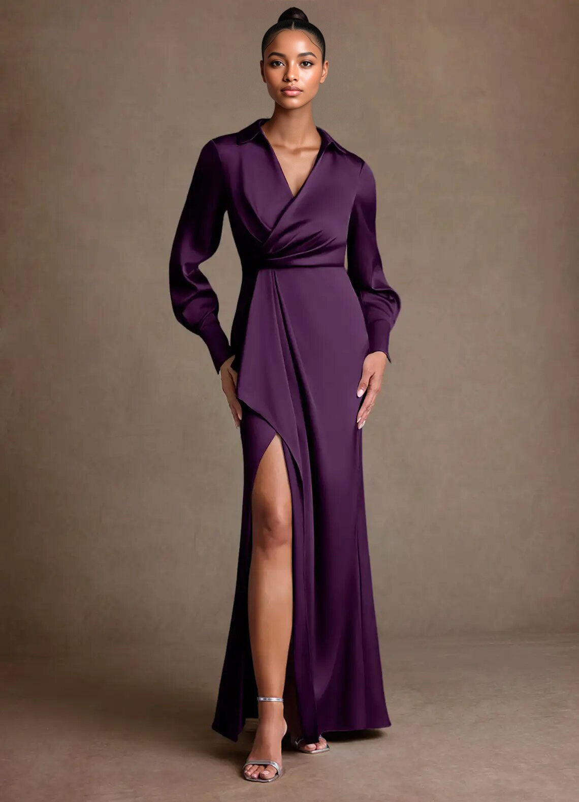 Augday Jacinta Sheath Pleated Stretch Satin Dress