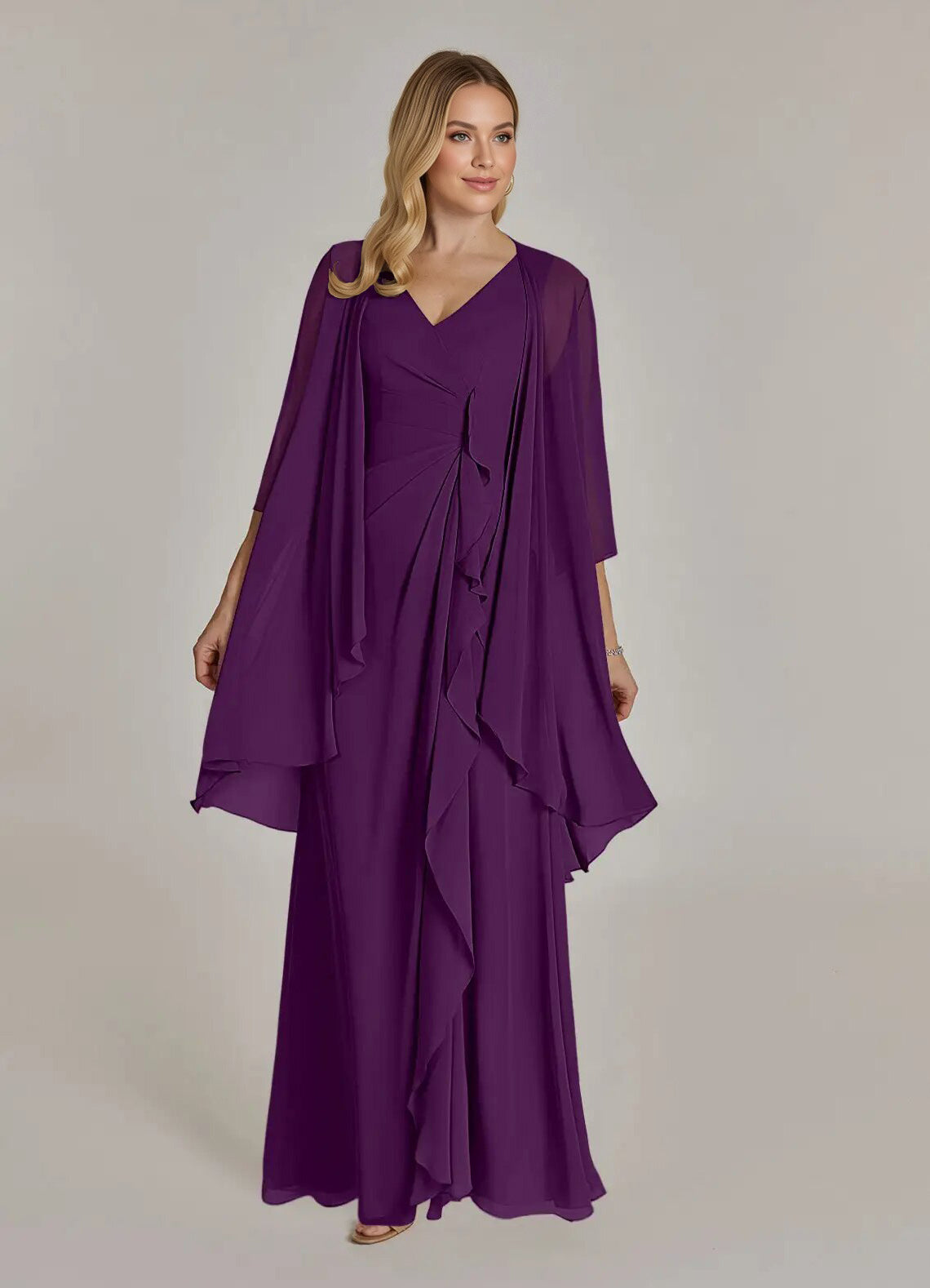 Augday Manuella A-Line V-Neck Pleated Chiffon Dress