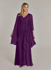 Augday Manuella A-Line V-Neck Pleated Chiffon Dress