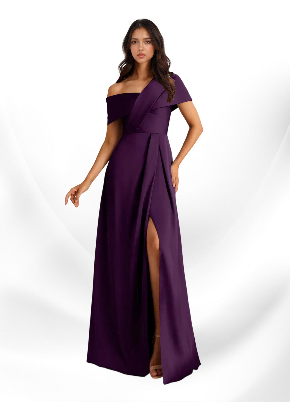Augday Milton A-Line Pleated Stretch Satin Dress