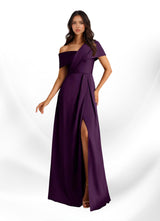 Augday Milton A-Line Pleated Stretch Satin Dress
