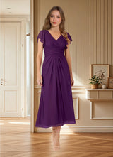 Augday Vera A-Line V-Neck Pleated Mesh Dress