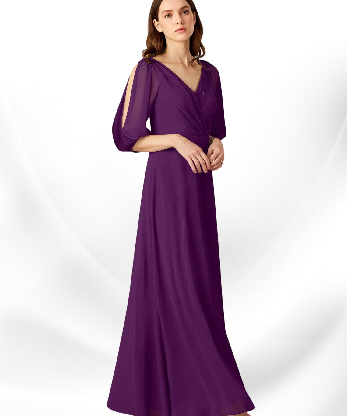 Augday Bronwyn A-Line V-Neck Ruched Chiffon Dress