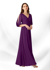 Augday Bronwyn A-Line V-Neck Ruched Chiffon Dress