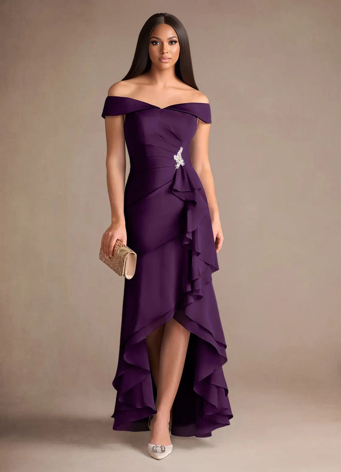 Augday Billings Mermaid Off the Shoulder Stretch Satin Dress