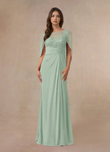 Augday Hera Mother of the Bride Dresses A-Line Lace Capelet Chiffon Dress