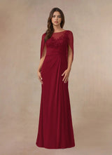 Augday Hera Mother of the Bride Dresses A-Line Lace Capelet Chiffon Dress