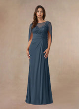 Augday Hera Mother of the Bride Dresses A-Line Lace Capelet Chiffon Dress