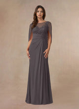 Augday Hera Mother of the Bride Dresses A-Line Lace Capelet Chiffon Dress