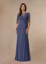 Augday Hera Mother of the Bride Dresses A-Line Lace Capelet Chiffon Dress