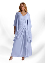 Augday Manuella A-Line V-Neck Pleated Chiffon Dress