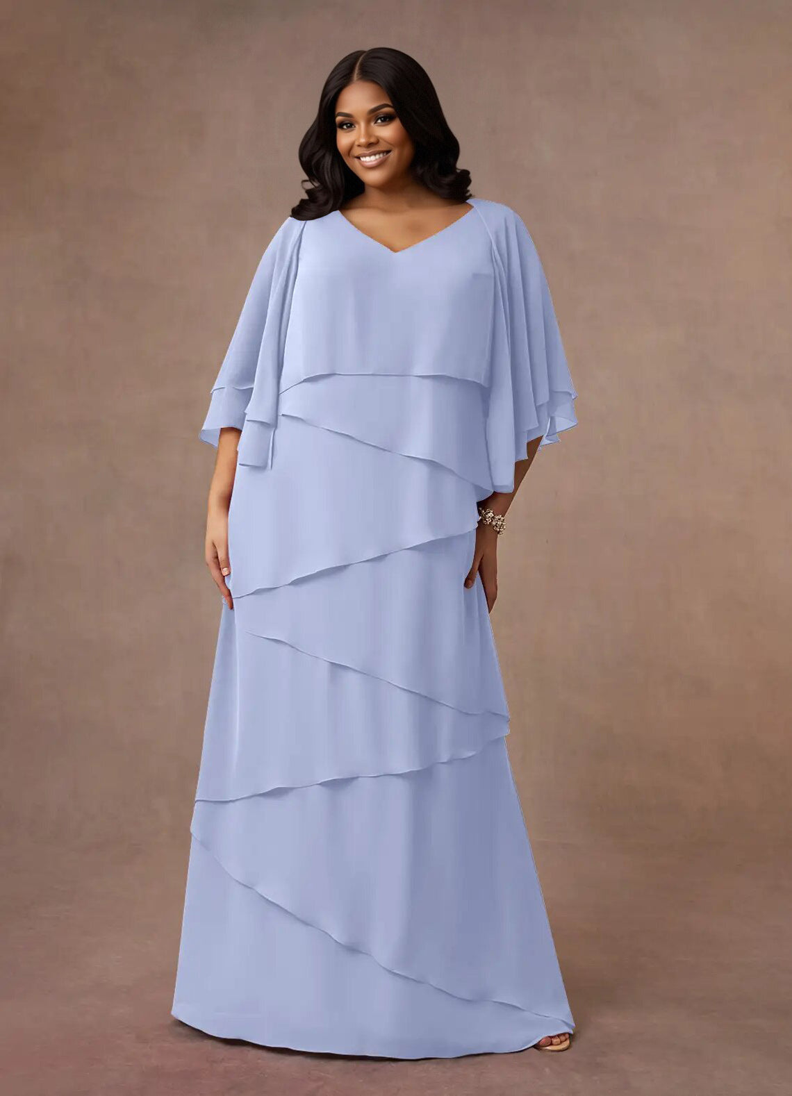 Augday OHara A-Line V-Neck Chiffon Dress Plus Size