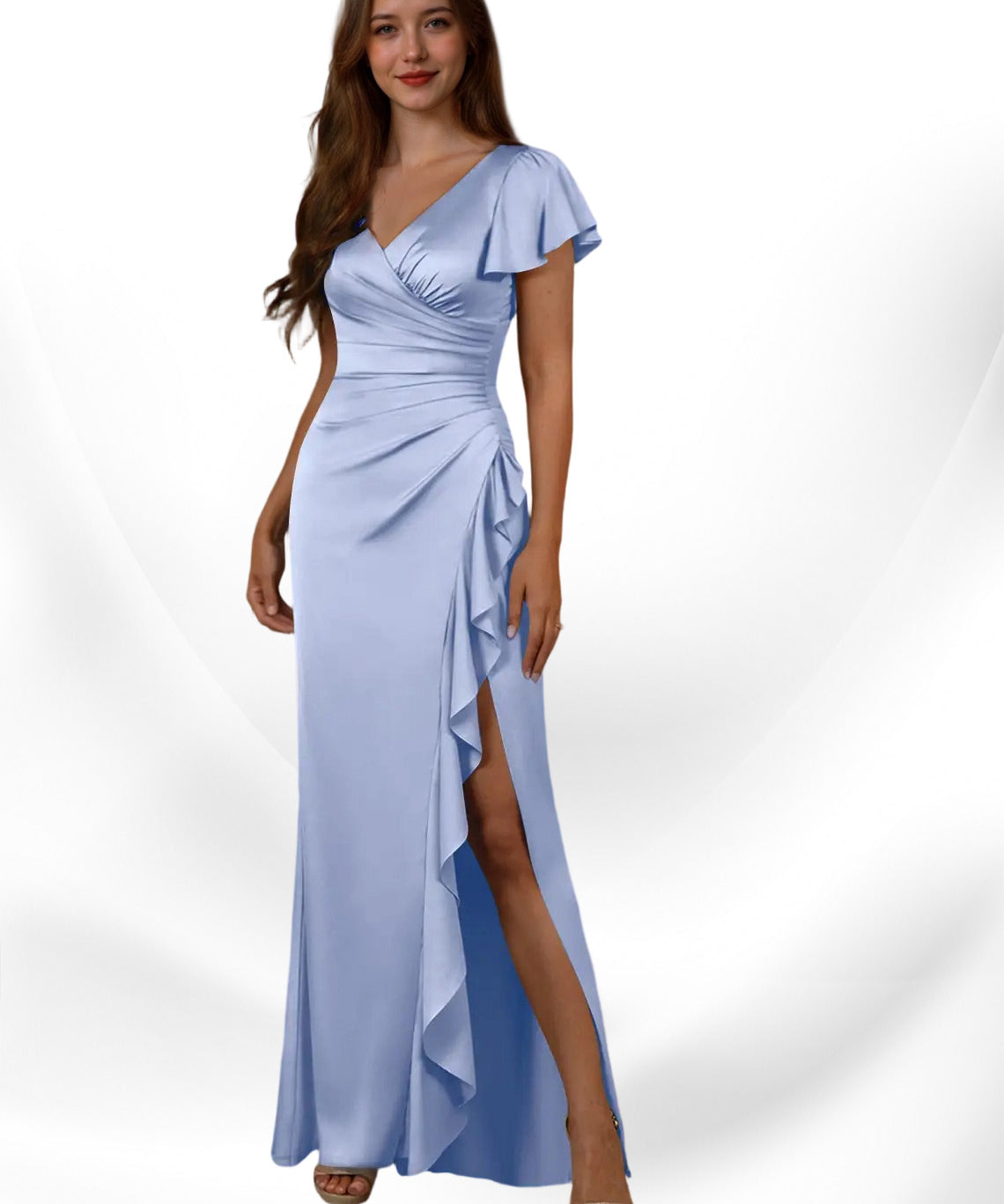 Augday Roya Mermaid V-Neck Pleated Stretch Satin