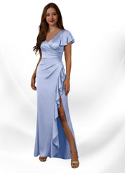 Augday Roya Mermaid V-Neck Pleated Stretch Satin