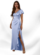 Augday Roya Mermaid V-Neck Pleated Stretch Satin