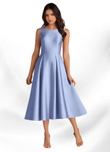 Augday Fulton A-Line Pleated Stretch Satin Dress