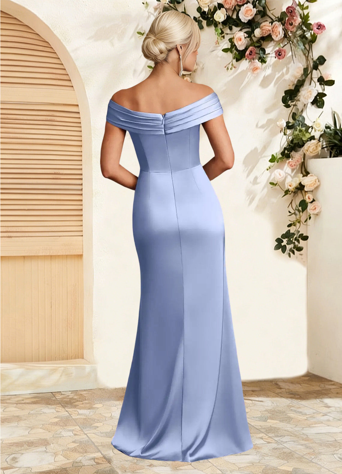 Augday Bedford Sheath Pleated Stretch Satin Dress