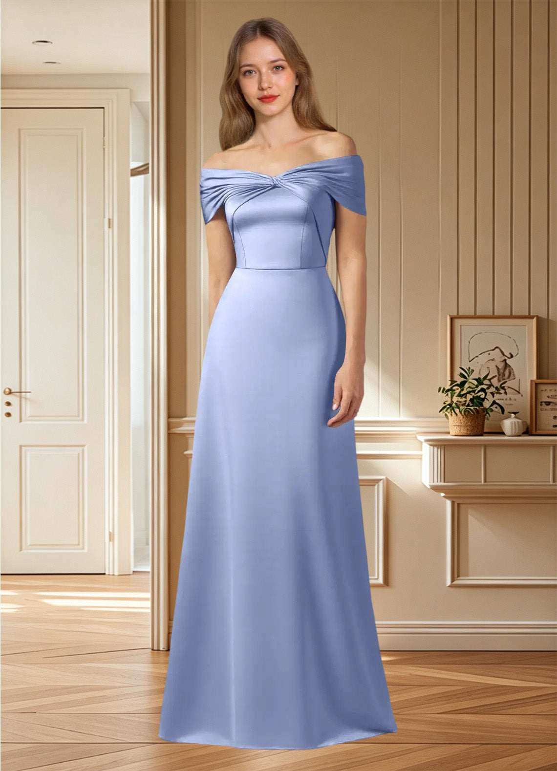 Augday Amelia A-Line Off the Shoulder Stretch Satin Dress