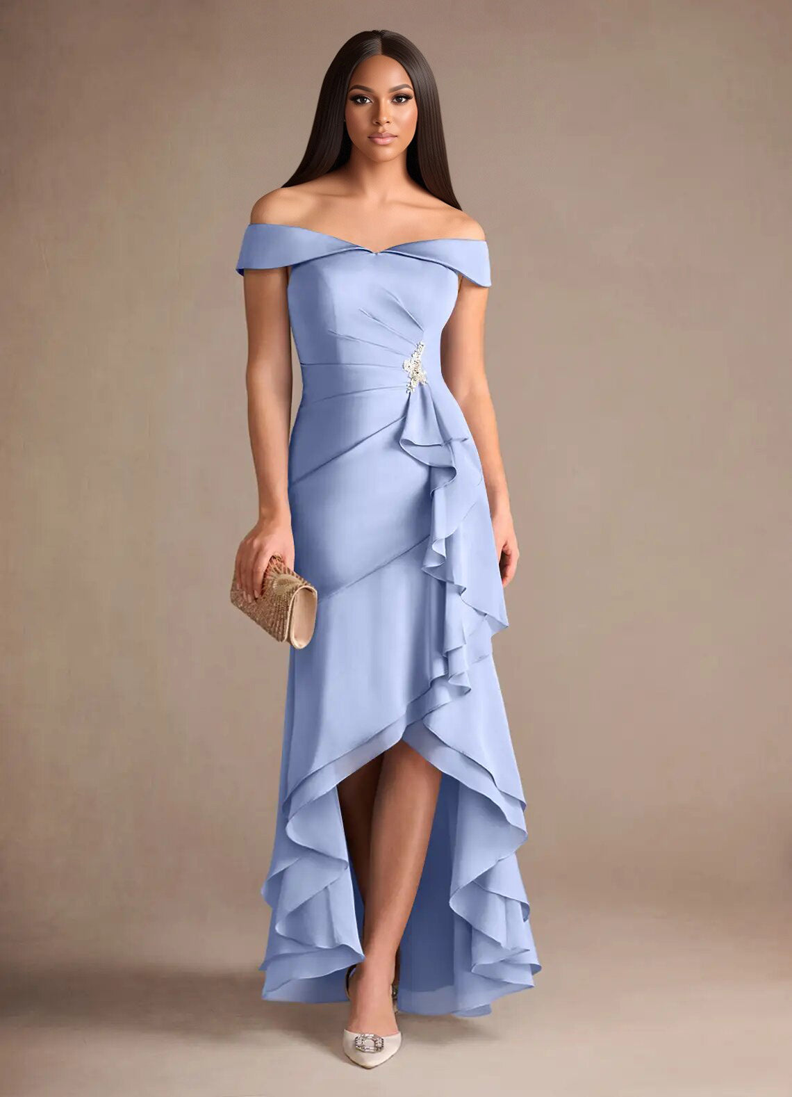 Augday Billings Mermaid Off the Shoulder Stretch Satin Dress