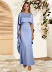 Augday Eli Sheath Boatneck Stretch Satin Dress