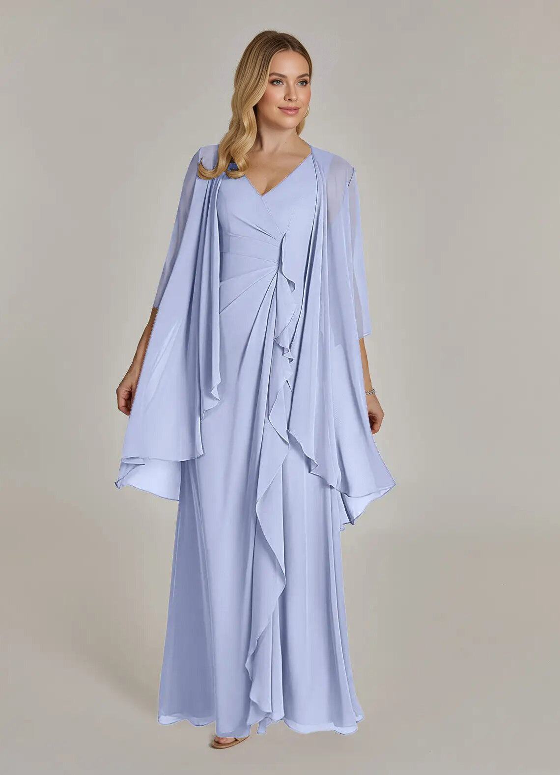 Augday Manuella A-Line V-Neck Pleated Chiffon Dress